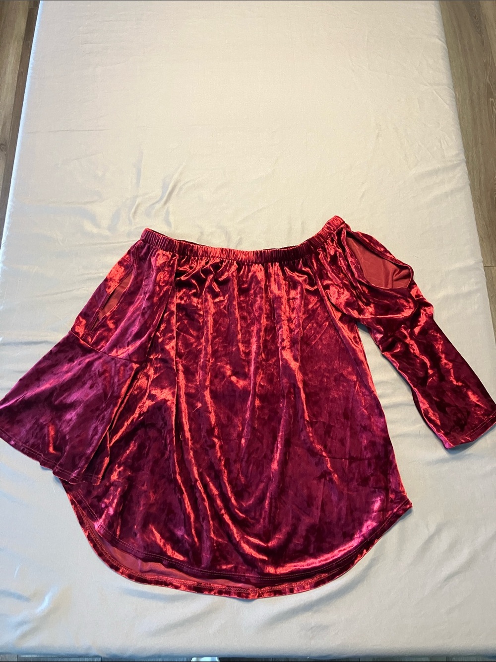 GILLI Crimson Velvet Off-Shoulder Peasant Top